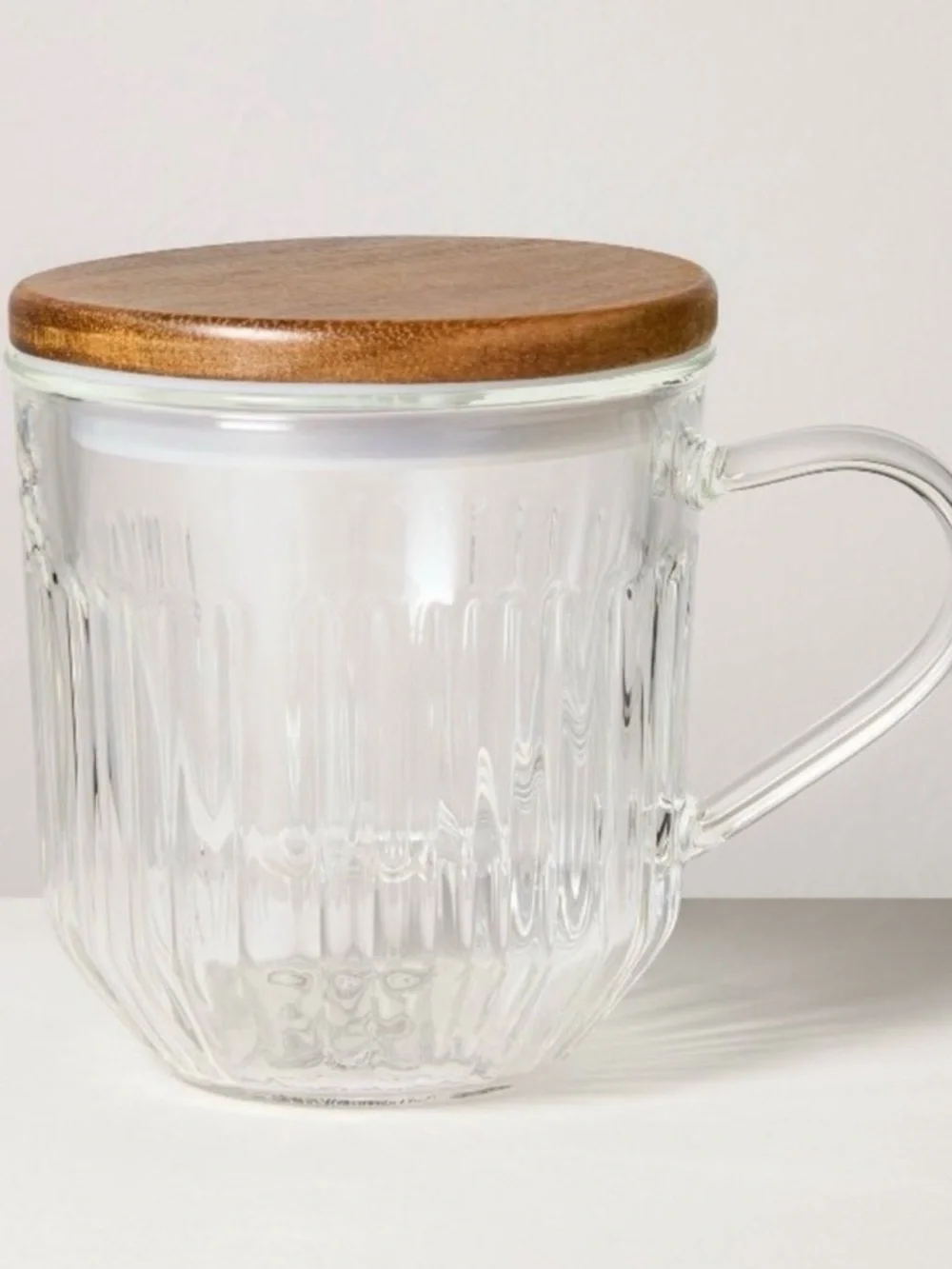 Hearth & Hand Glass Tea infuser Mug with Wood-Style Lid 15oz